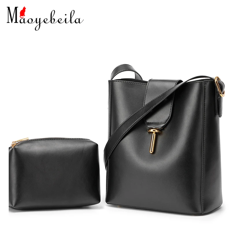 

Leather Bucket Bag New European And American Fashion Women'S Bag Autumn And Winter Leather Single-Shoulder Bag