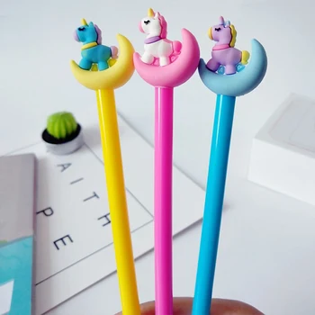

2 Pcs/set Kawaii Moon Unicorn Gel Pen 0.5mm Black Ink Refill Gel Pen Kids Stationery Gift Office School Supplies Color Random