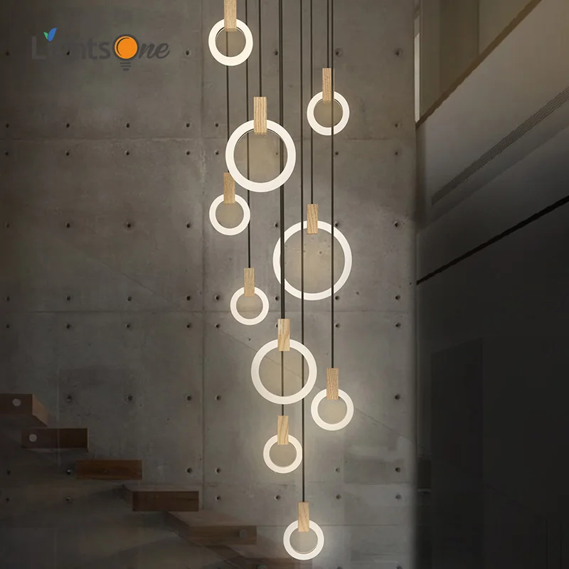 

Staircase Long pendant lamps Modern Simple Villa Atmosphere Nordic Creative Personality Aura Rotary Duple pendant light