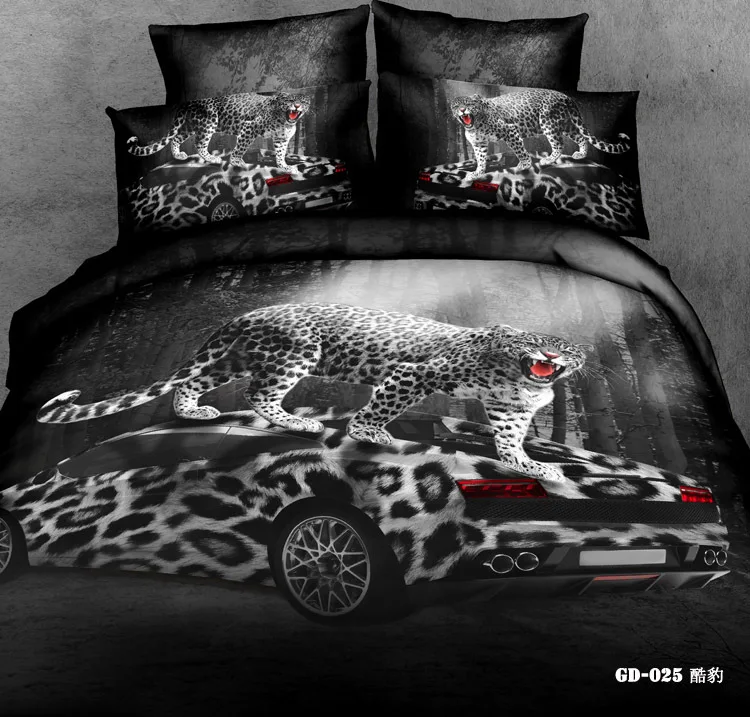 7pcs 3d Black And White Leopard Print Cars Bedding Sets California