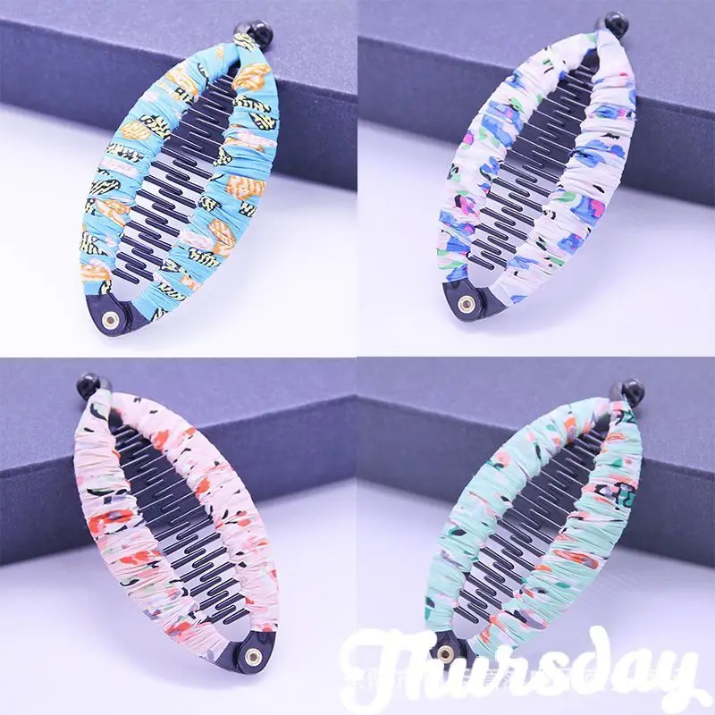 

Korean version of the simple girl hair accessories retro big fish clip fabric floral ponytail clip banana hair bow