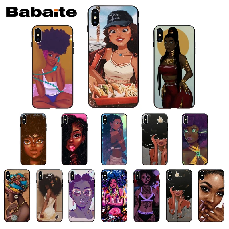 Красивый черный чехол для телефона Babaite в стиле афро девочек iPhone X Xs Xr XsMax 10 7 7plus 8