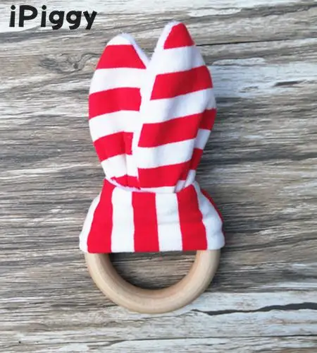 

iPiggy Cute Teether Training Bunny Chewie Sensory Baby Toy Rattle New Safety Wooden Natural Baby Teething Ring