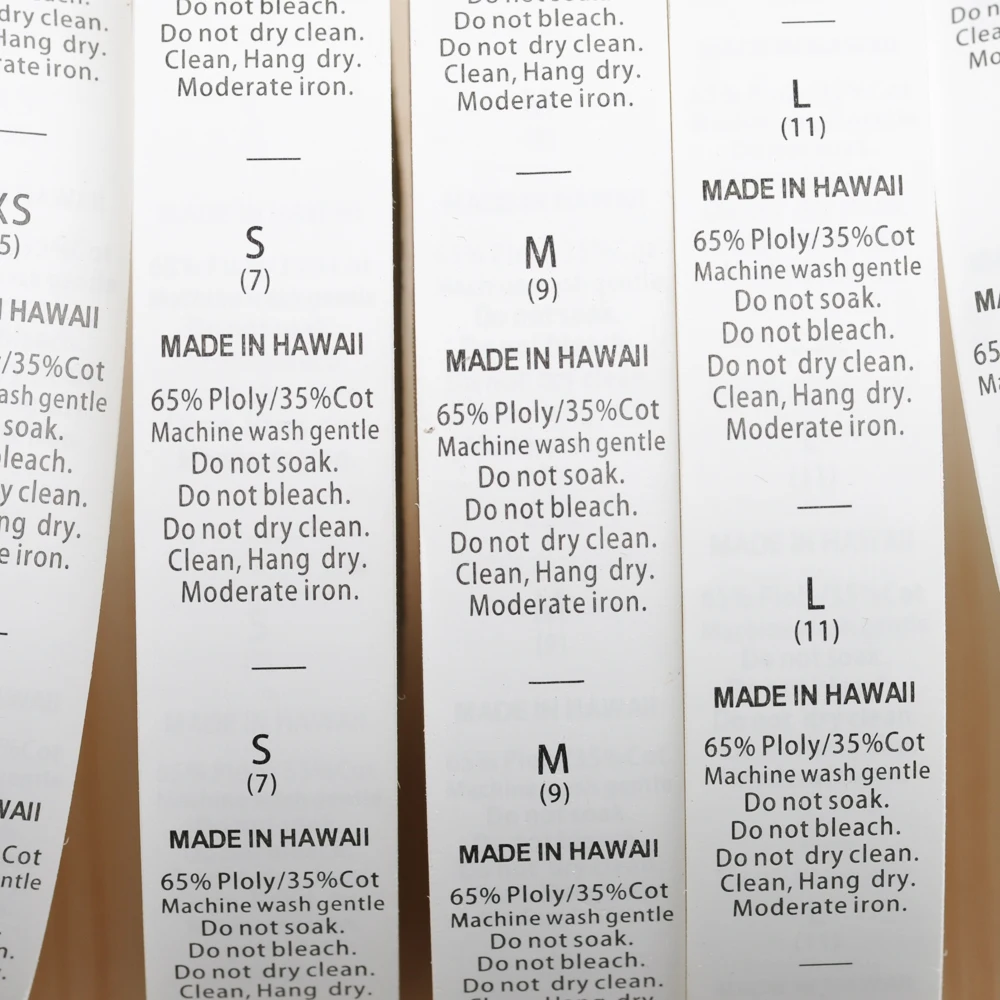 Custom Made design white garment washing care label clothing care size tags washable labels nylon taffeta by roll