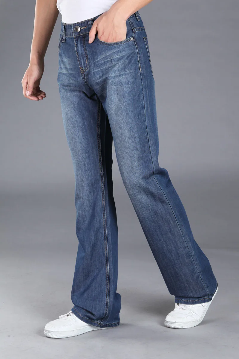 

High Quality Mens Business Casual Flared Jeans Bootcut Blue Bell Bottom Jeans Men Loose Boot Cut Leg Denim Trouser Male