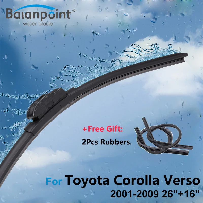 2Pcs Wiper Blades + 2pcs soft Rubbers for Toyota Corolla Verso 2001 2009 26"+16", New Windshield