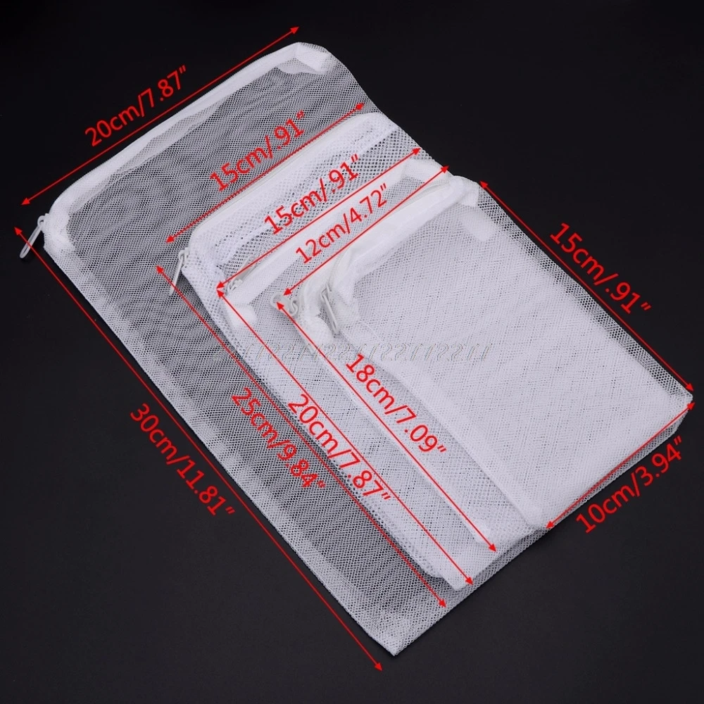 5 Pcs/Set Aquarium Filter Bag Fish Tank Mesh Bag Zipper Net Pond For Bio Ball Active Carbon Isolation Storage 5 Sizes J09 19