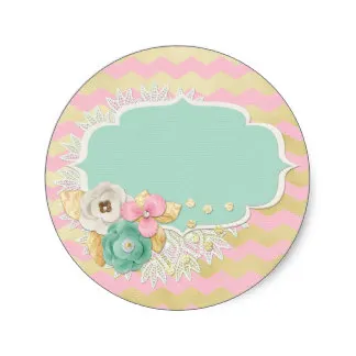 

3.8cm Blank Gold Pink Chevron Glam Flowers Customizable Classic Round Sticker