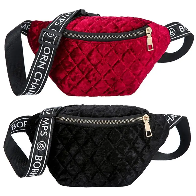

Women Velvet Plaid Fanny Pack Phone Pouch Zipper Shoulder Chest Bag Lady Multifunctional Waist Pack Crossbody Handbag