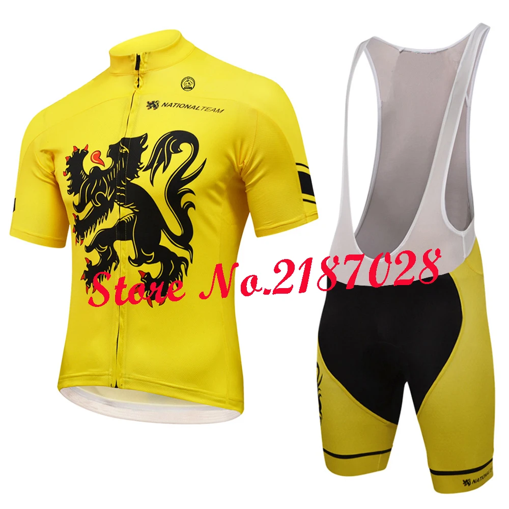 Для мужчин Бельгии Фландрии команды желтый трикотаж велосипед одежда велосипедная форма Майо ropa ciclismo гель