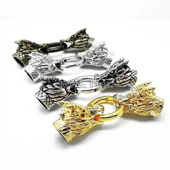 

Free Shipping 4 Sets/lot dragon Clasps hook Connector, Round Cord End Cap Clasps 10mm Inner Hole Size