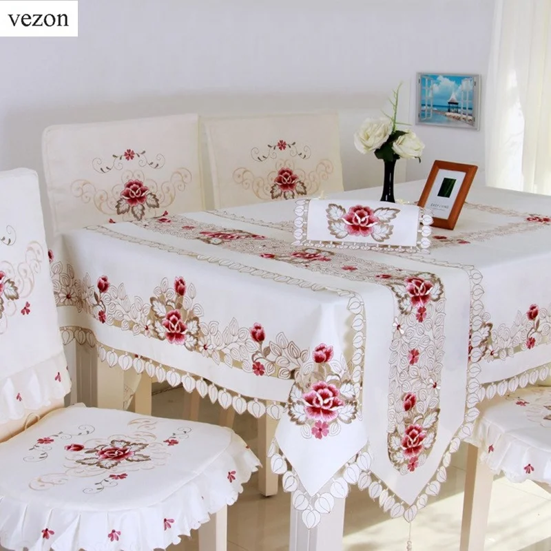 Vezon جديد حار أنيقة الحرير التطريز الأزهار سماط زهرة المطرزة مفرش طاولة يغطي ل الزفاف منشفة المنزل المنسوجات