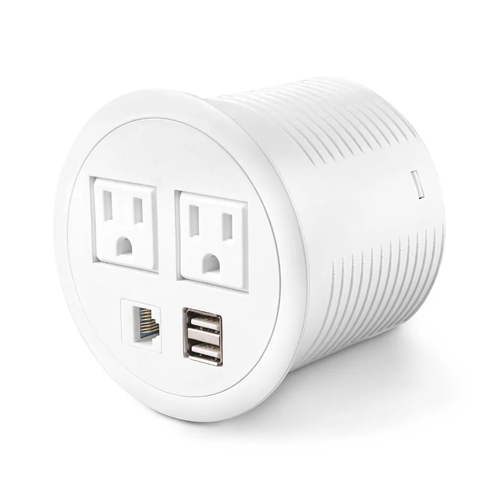 

Kungfuking Power Grommet socket 2 Outlet 2 USB 1 RJ45 for Cable Management Slot Office Desk Conference Table kitchen US plug