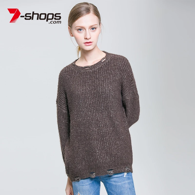 Ccibuy AB0152 Pullovers Ripped Women's Sweater Casual Long Sleeve O-neck Shrug Knitted Women Jumper Tops Spring Female Sweater
