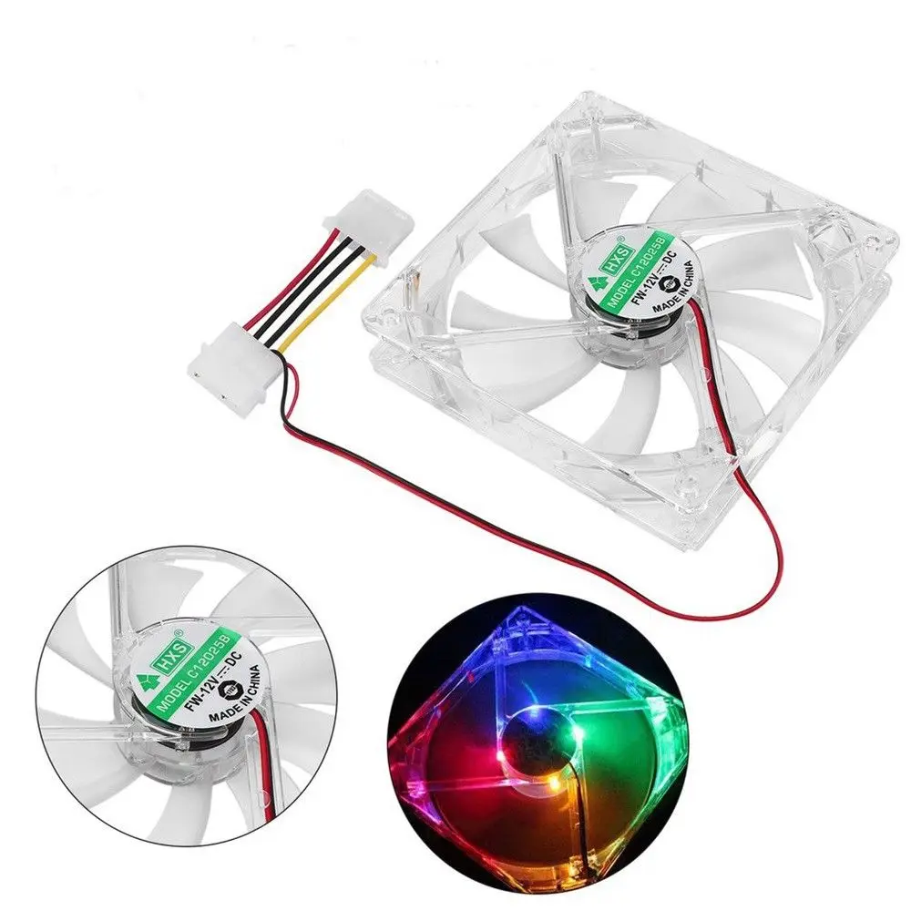 Quad 4 LED Light 120mm PC Computer 12V Case Cooling Fan Easy Install