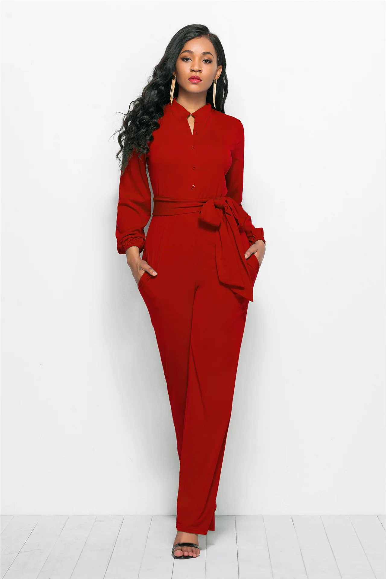 

Lace Up Jumpsuits Romper Elegant Bodysuits Solid Women Overalls