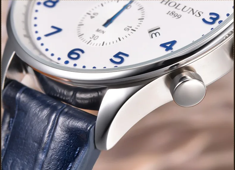 HOLUNS роскошные часы для мужчин водонепроницаемый кожаный ремешок Хронограф нержавеющая сталь спортивные кварцевые часы relogio masculine