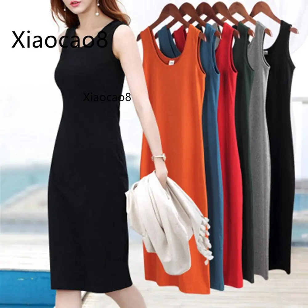 

Sleeveless Long Dress Women Summer Cotton Soild Casual Dress All Match Bottoming Plus Size Ladies Dresses for Women Clothes 2019
