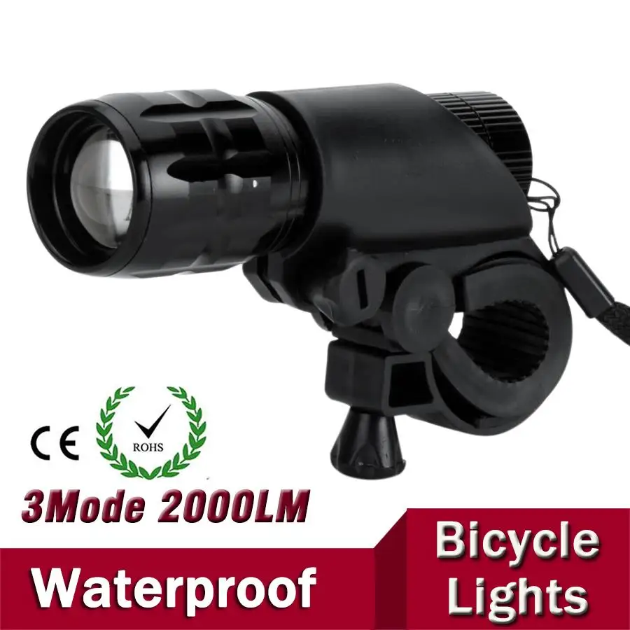 ФОТО 7W CREE Q5 LED 2000lm Aluminum Waterproof IP6 AAA Battery with Holder Front Cycling Bike Bicycle Lights Lamps Lantern Flashlight