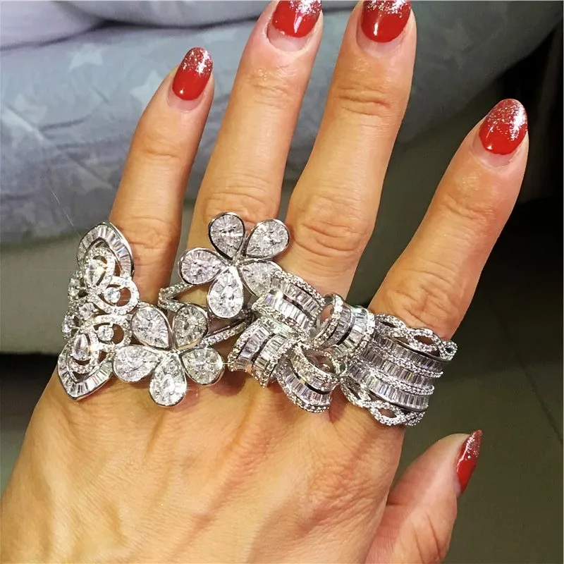 Потрясающее цветочное кольцо, 925 пробы, серебро, 5А, циркон, Cz, обручальное кольцо, кольца для женщин, Свадебный роскошный ювелирный подарок на палец