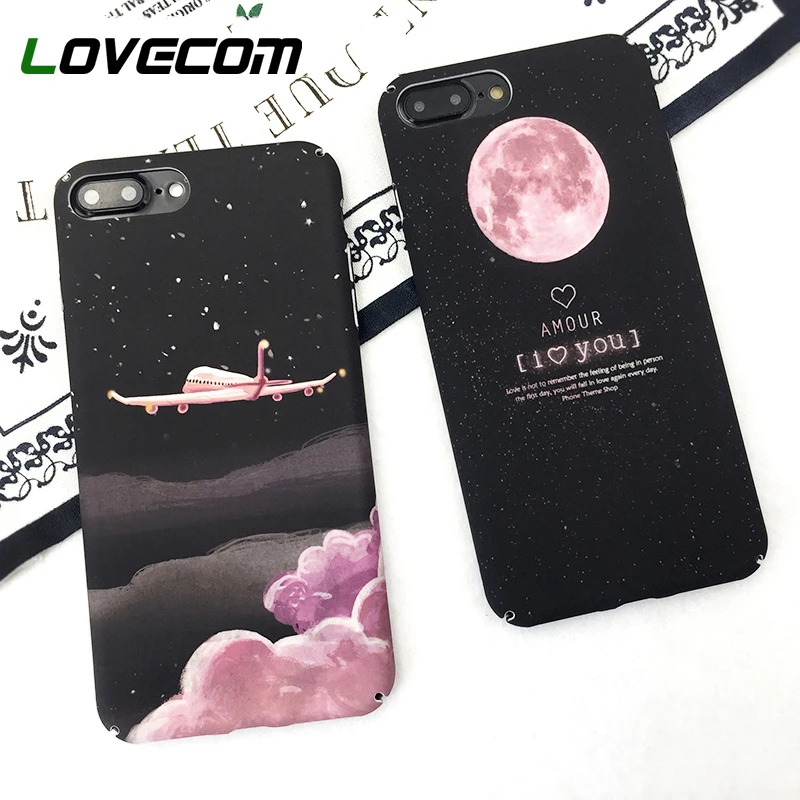 

LOVECOM For iphone 6 6S 7 8 Plus X XS Phone Case Lovely Cartoon Aircraft Stars Moon Hard Matte PC Cases Back Cover Fundas Coque