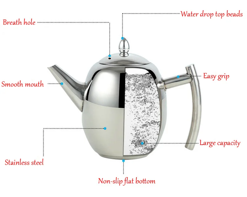 1 л/1,5 л толстый чайник в форме живота с фильтром, чайник для воды, 304 нержавеющая сталь, высококачественный чайник