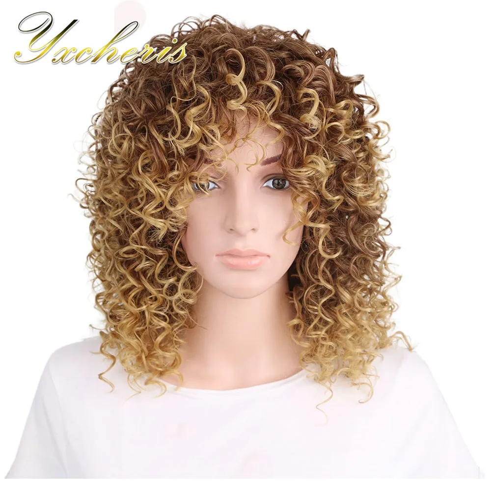 Yxcherishair Synthetic Afro Kinky Curly Wigs Heat Resistant African 