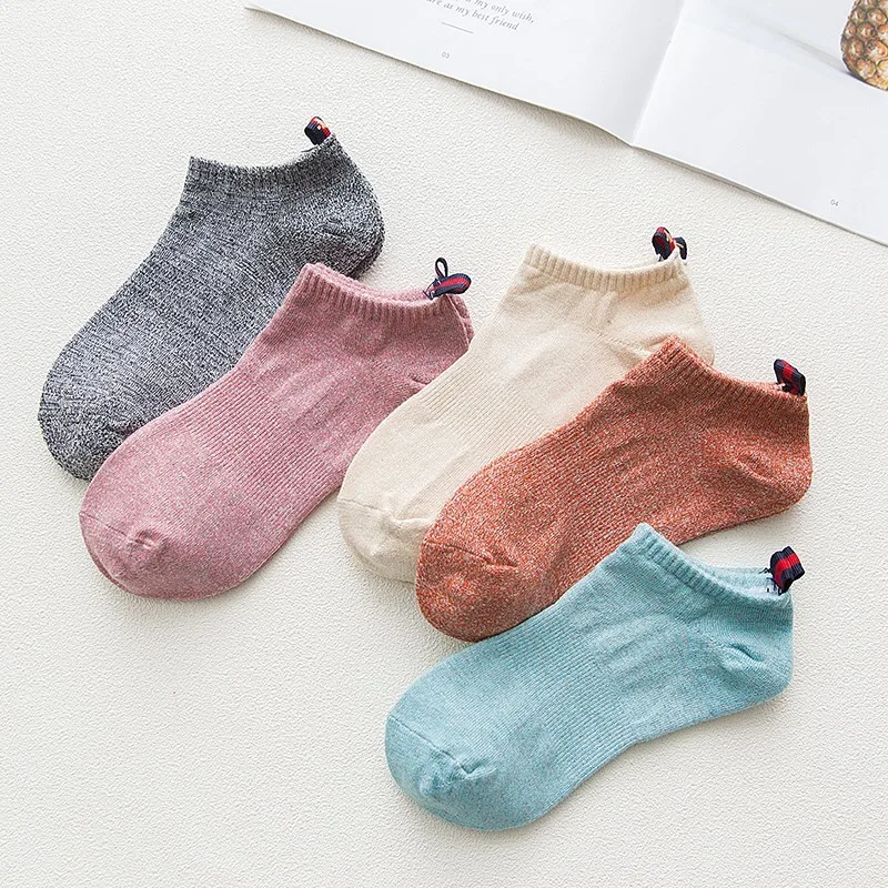 

PEONFLY Women's Sock Colorful Design Art Cute Short Socks Warm High Quality Cotton Solid Color Female Socks Hosiery 5Pairs/LOT