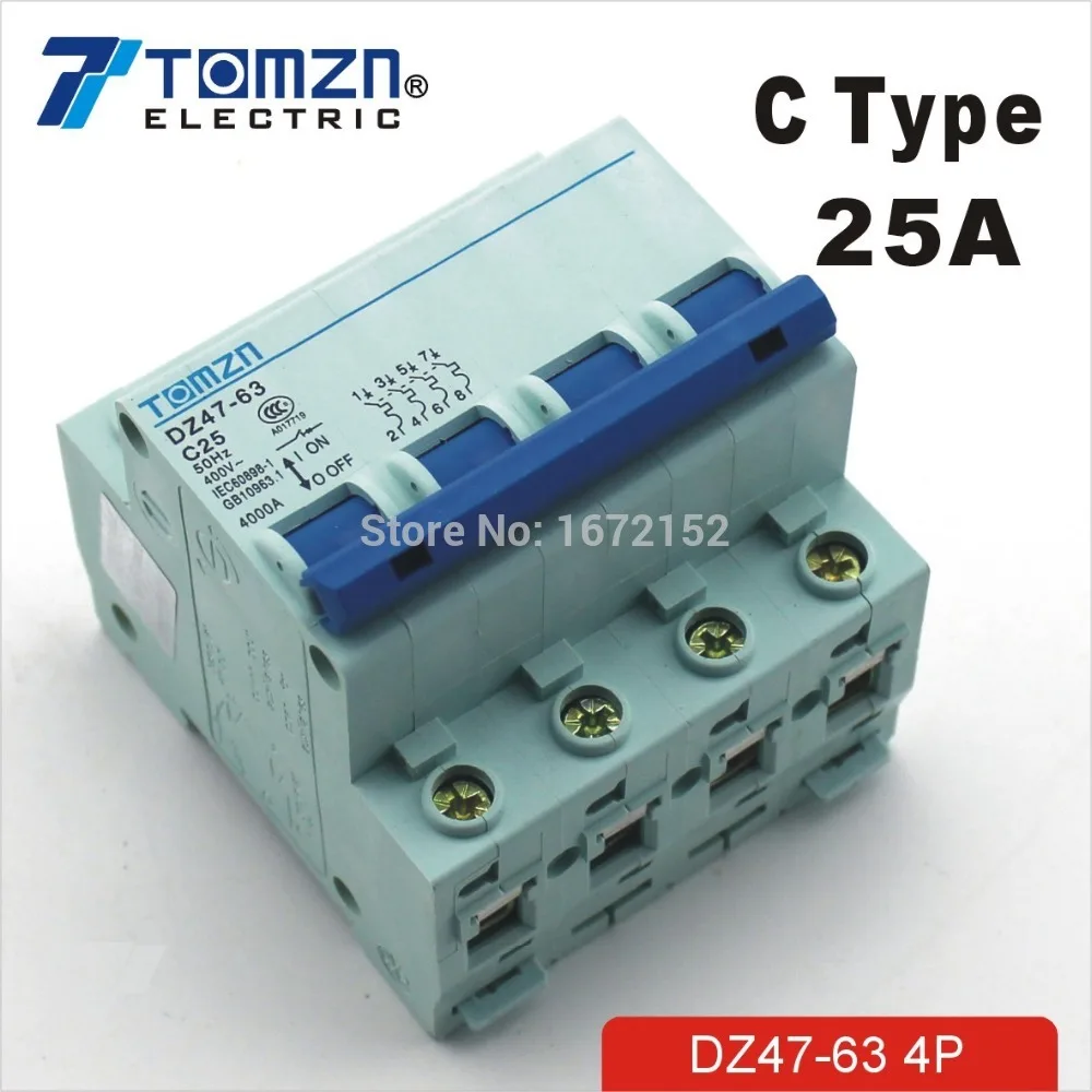 все цены на 4P 25A 240V/415V Circuit breaker MCB C TYPE 4 Poles онлайн