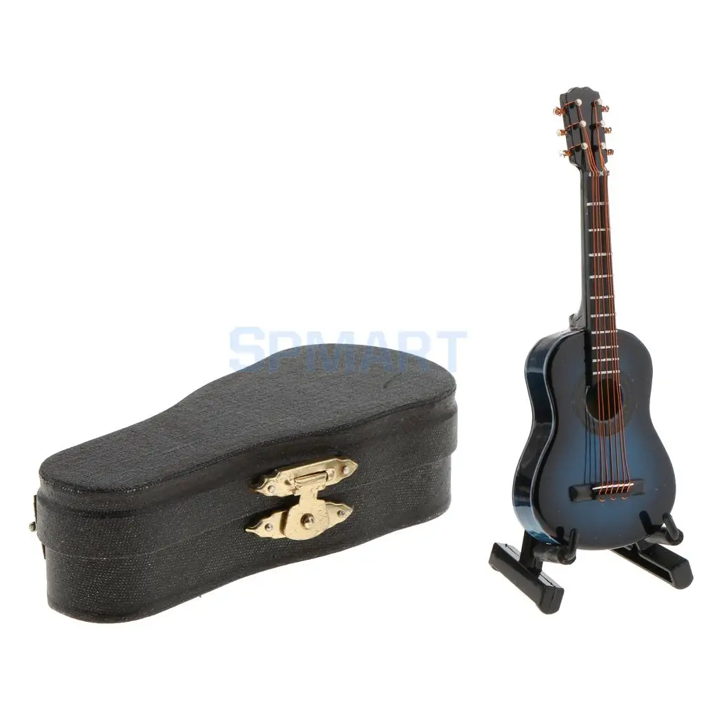 1/12 Scale Dollhouse Miniature Music Instrument Wooden Guitar with Box Music Rooms Decoration Accessories