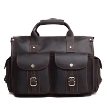 NEWEEKEND Retro Genuine Leather Crazy Horse 15 Inch Cowhide Crossbody Messenger Handbag Briefcase Portfolio laptop Bag for Man