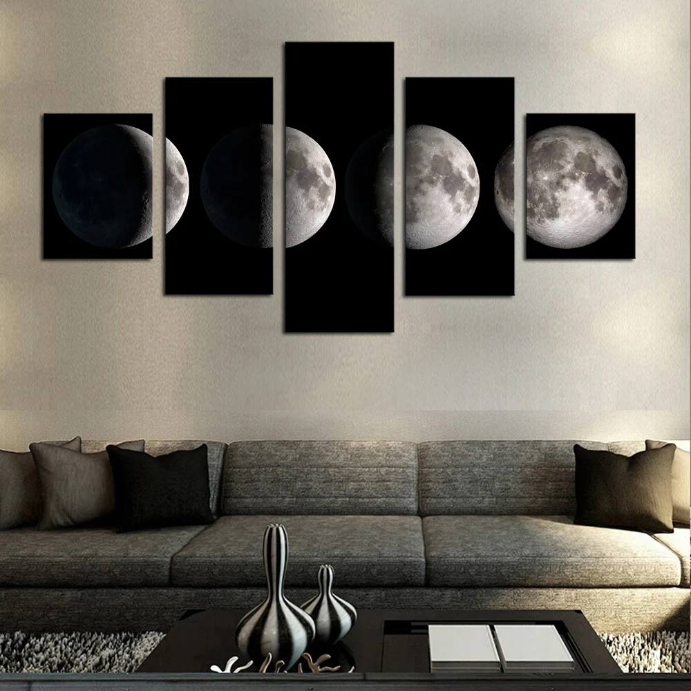 Куадрос Wall Art 5 шт. (без рамки) Луна Современный домашний декор для стен холст
