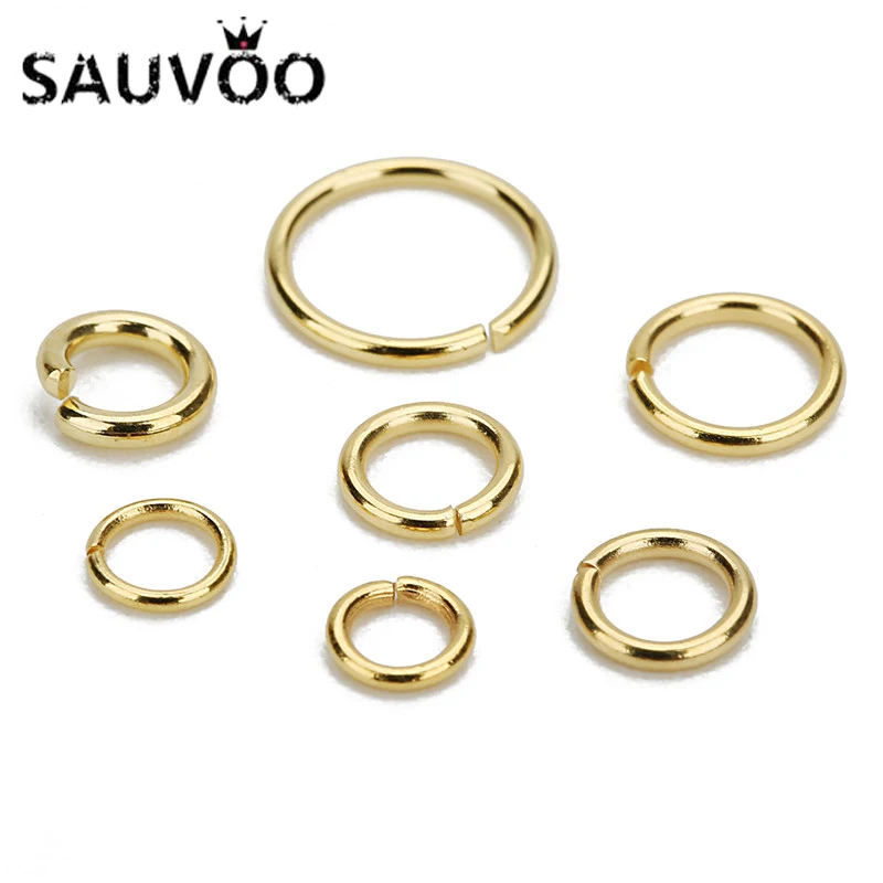 SAUVOO 100Pcs/lot Stainless Steel Open Jump Ring 4/5/6/8mm Dia Round Gold Color Split Rings For Diy Jewelry Making Findings