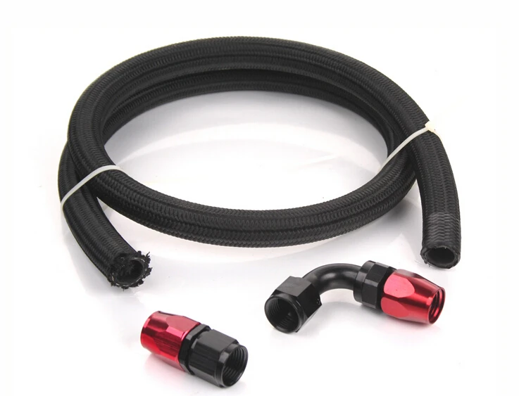 

AN8 8-AN NYLON & STAINLESS BRAIDED OIL/FUEL LINE HOSE 1 METER +STRAIGHT+90 DEGREE SWIVEL FITTING BLACK HOSE