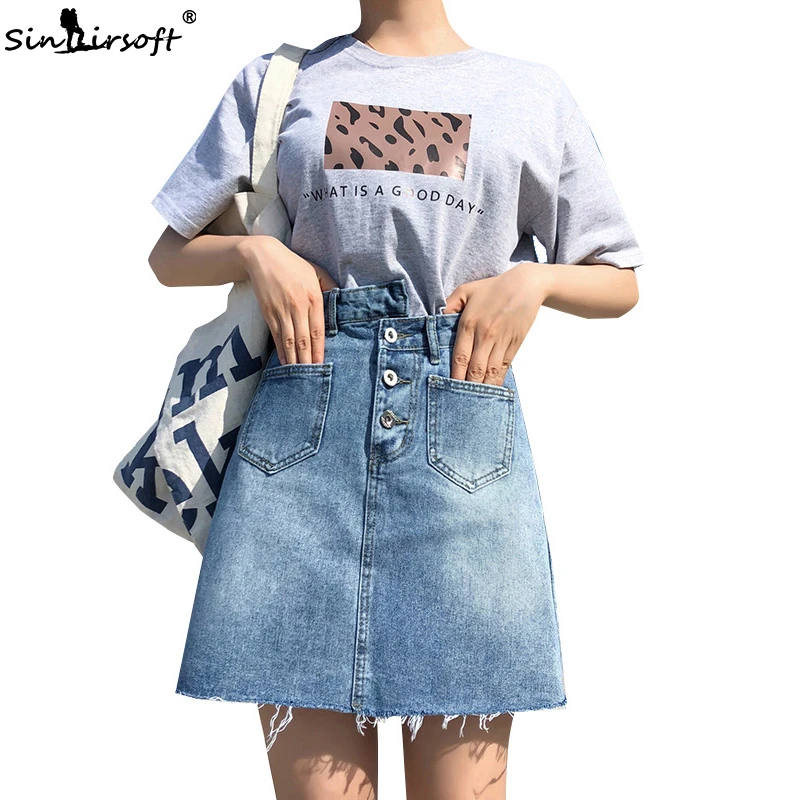 

Casual Irregular Button High Waist Denim Skirt Women 2019 Summer High Street Blue Solid Pencil Skirts All-matched Jeans Skirt
