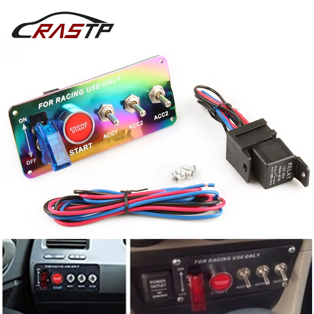 

RASTP - Free Shipping Racing 12V Racing Ignition Toggle Switch Panel Engine Start Push Button Neo Chrome RS-BOV004