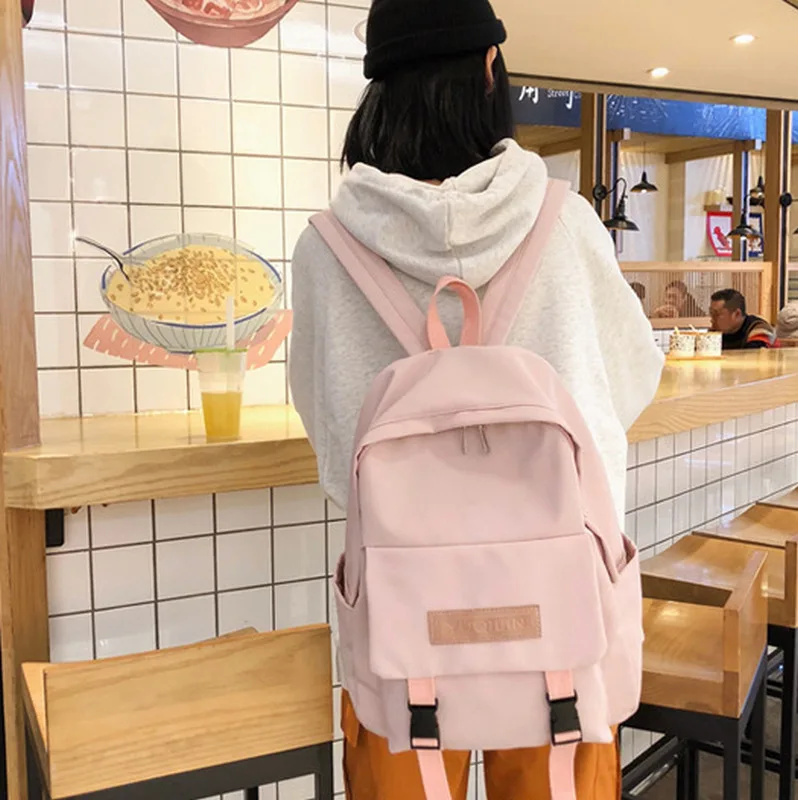 Розовый рюкзак для девочек-подростков, школьная сумка, большая сумка, Женская водонепроницаемая нейлоновая сумка для девочек-подростков, консервативный стиль