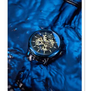 

AOLISHI Skeleton Watches Stainless Steel Leather Men Watches Top Brand Luxury Waterproof Wristwatch Male Clock Relogio Masculino