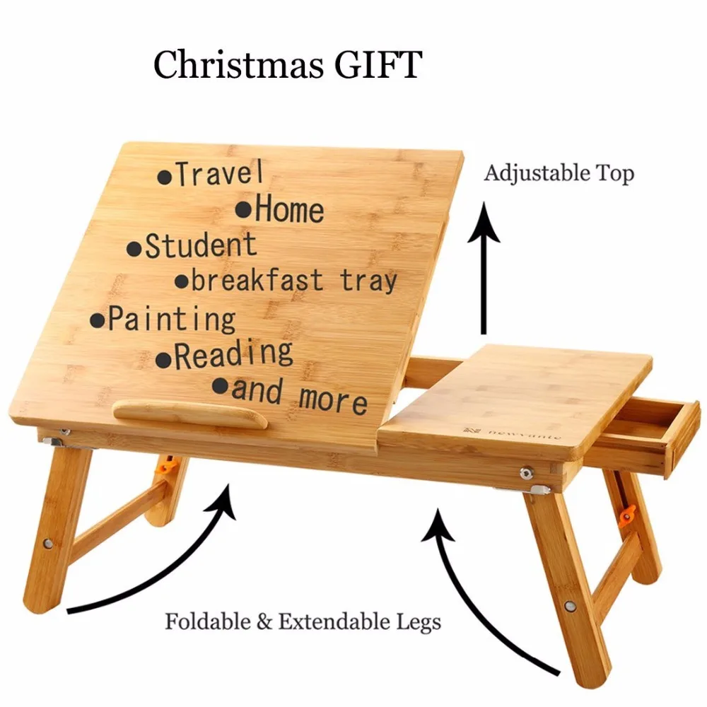 Стол для ноутбука, детский стол, регулируемый, бамбуковый, складной, для завтрака, сервировки, поднос для кровати, наклонный верхний ящик, ТВ, Обеденный Поднос