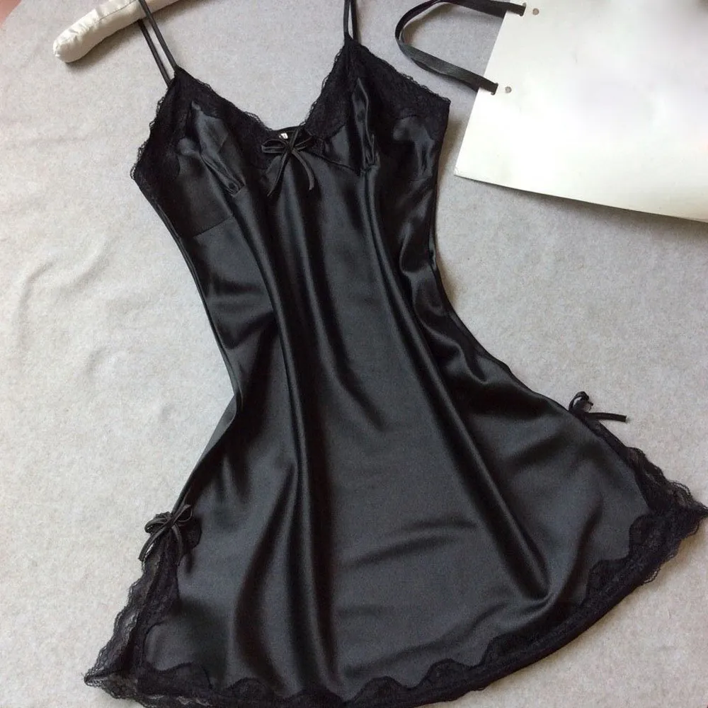 Snowshine YL5 женские подтяжки ночная рубашка сексуальная v-образным вырезом шелковые пижамы платье Бесплатная доставка