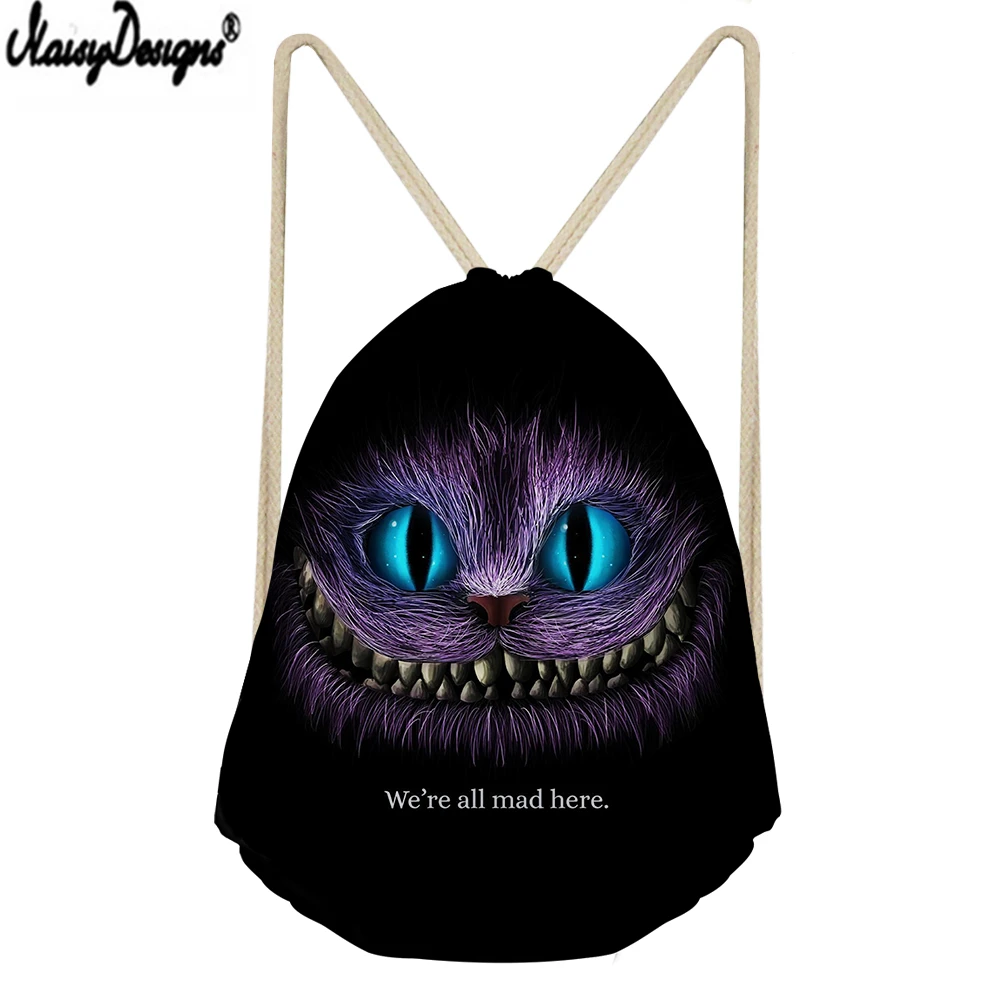 NOISYDESIGNS Kids Drawstring Sack Cartoon Cute Cheshire Cats Printed Women Small Shopping Mochilas Custom Football Storage