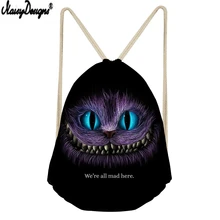 NOISYDESIGNS Kids Drawstring Sack Cartoon Cute Cheshire Cats Printed Women Small Shopping Mochilas Custom Football Storage Bag