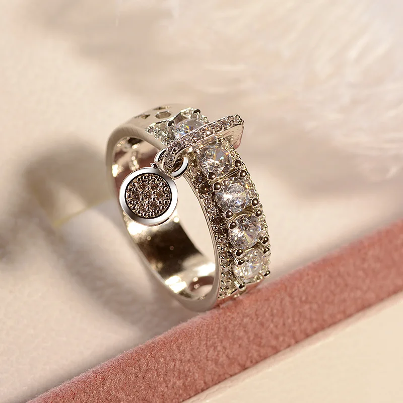 ZHOUYANG кольцо с подвеской в виде диска для женщин, дизайн, уникальное индивидуальное кольцо с кубическим цирконием, 3 цвета, подарки на день рождения, модное ювелирное изделие KCR030