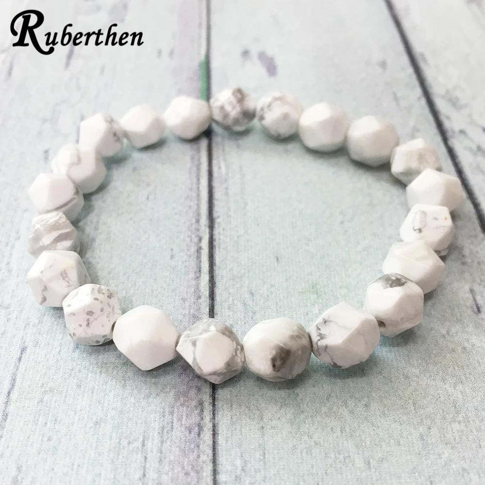 

Ruberthen 2019 New Arrivals Howlite Diamon d Cut Bracelet Women`s Energy Protection Mala Bracelet Wedding Birthday Party Jewelry