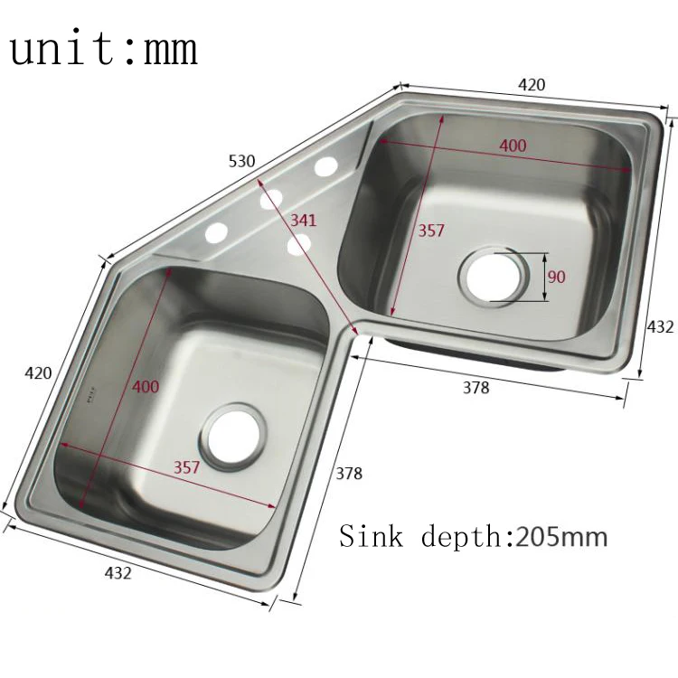 Угловая кухонная раковина из 304 нержавеющей стали, двойная раковина, угловая раковина с вытягивающим краном, растительный фруктовый умывальник mx3291200