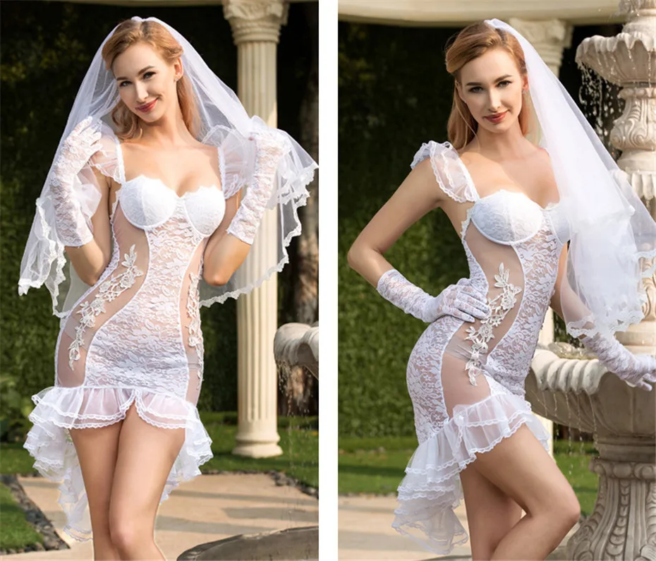 Для женщин пикантные Кружевное облегающее Прозрачное платье пикантная обувь Эротическое свадебное белье белое кружевное свадебное