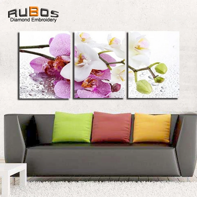 

RUBOS DIY 5D diamond embroidery Flowers orchid triptych diamond painting mosaic wall modular Multi-picture 3D Pattern rhinestone