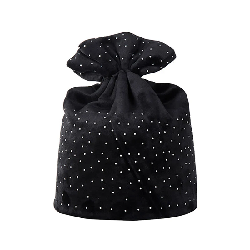 Women Bun Messy Ponytail Beanie Autumn Winter Lady Stretch Rhinestone Hats Warmer Female Brand New Turban Cap Head Warm CP0224 (6)