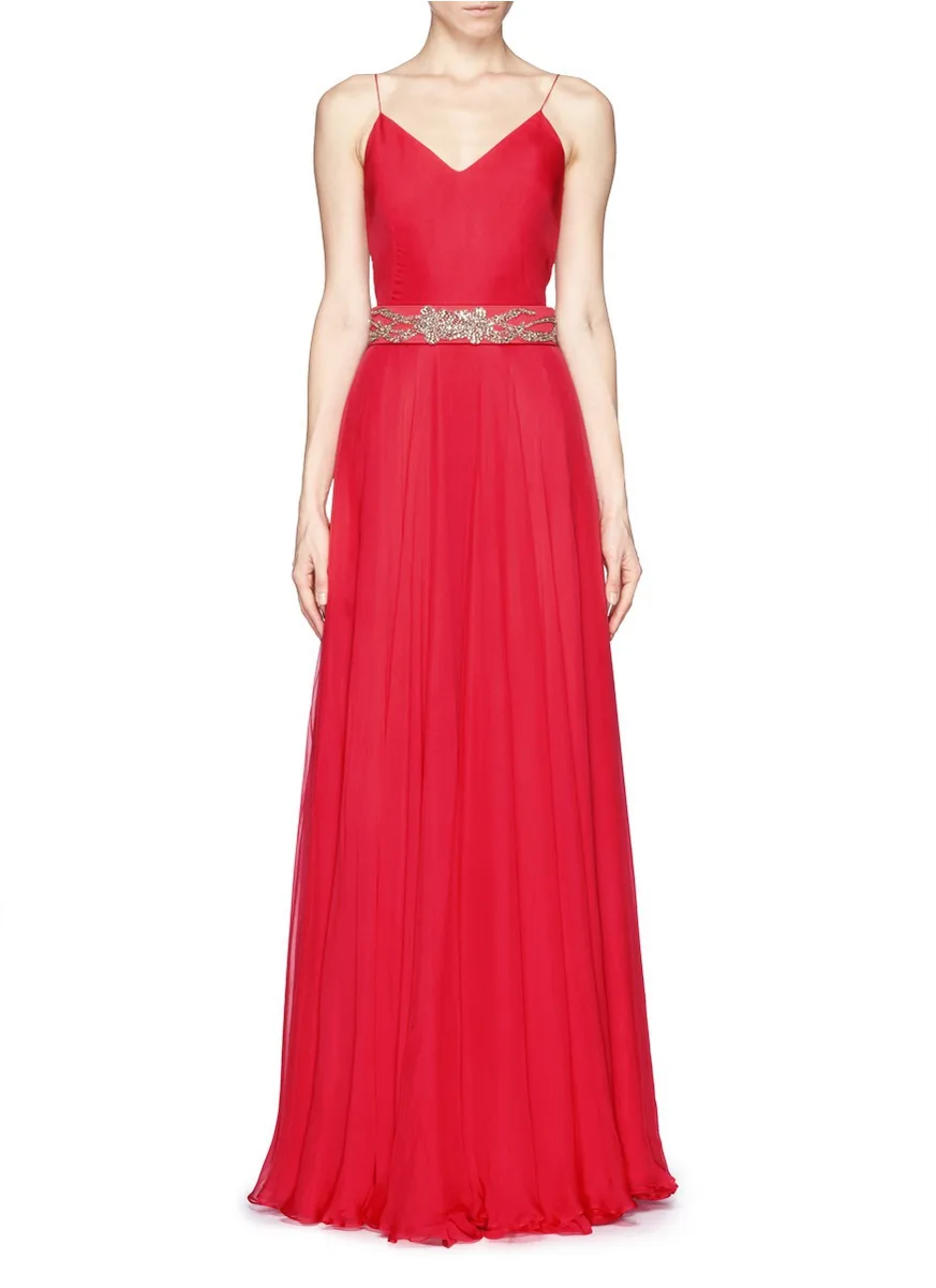 

formal party free shipping vestido de festa longo 2014 new fashion sexy backless long red crystal belt evening elegant dress