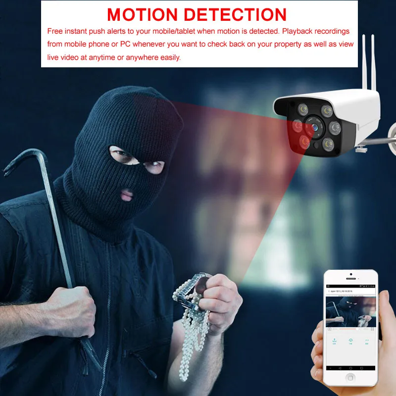 Беспроводная охранная WiFi камера 1080P IP66 Водонепроницаемая CCTV наружная домашняя